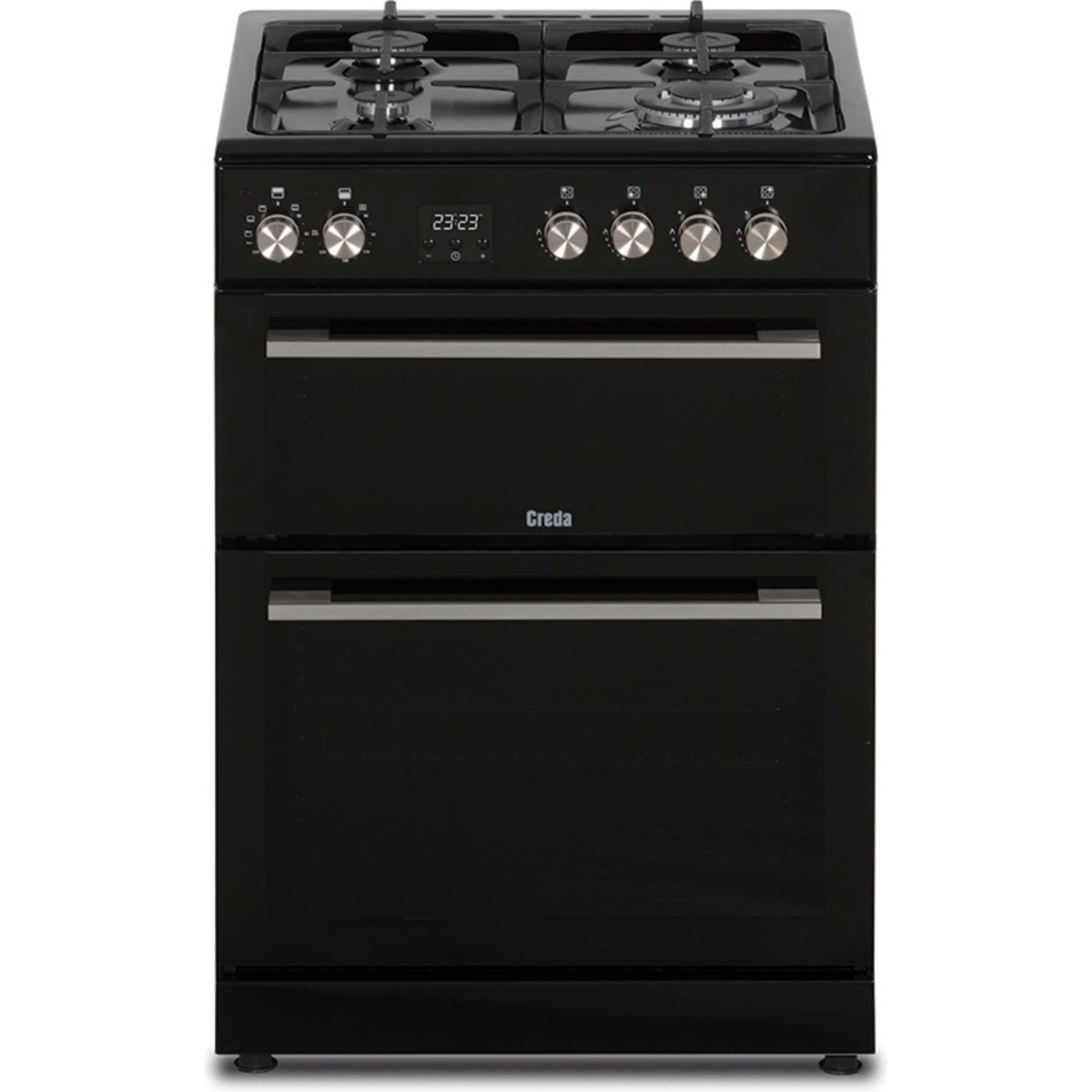 C60DFDOBL 600mm Dual Fuel Double Cooker with Wok Burner - Black