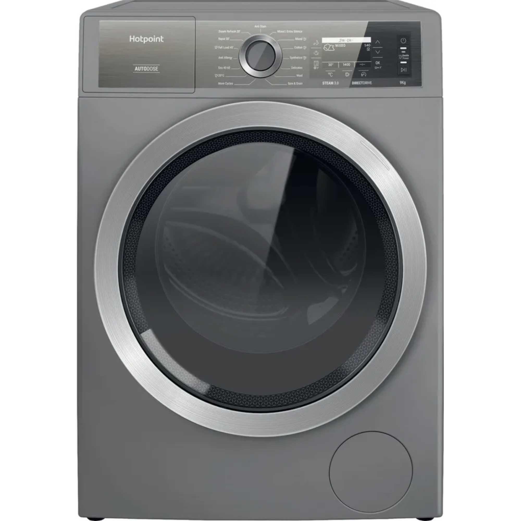 H8 99ADS GPOWER UK 9kg 1400rpm Washing Machine - Silver